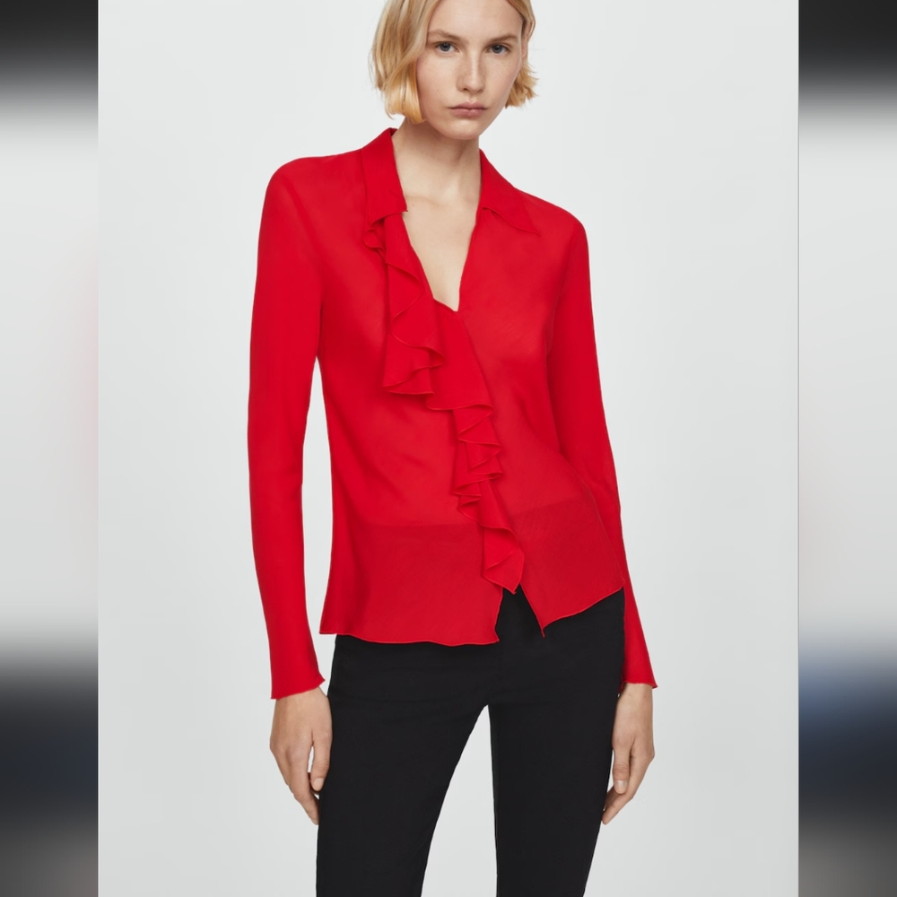 V-neck ruffled blouse